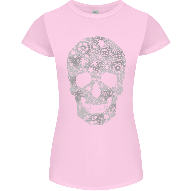 Gear Skull Biker Motorcycle Motorbike Cars Womens Petite Cut T-Shirt Light Pink