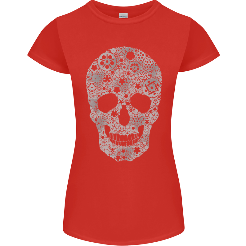 Gear Skull Biker Motorcycle Motorbike Cars Womens Petite Cut T-Shirt Red