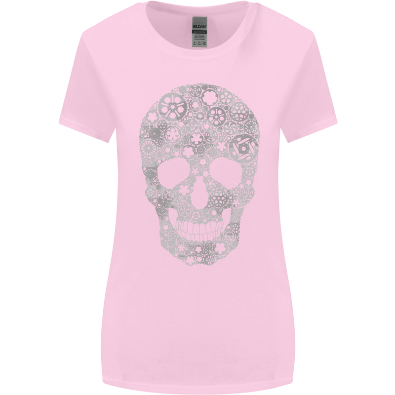 Gear Skull Biker Motorcycle Motorbike Cars Womens Wider Cut T-Shirt Light Pink