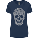 Gear Skull Biker Motorcycle Motorbike Cars Womens Wider Cut T-Shirt Navy Blue