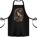 Geisha Girl With Dragon & Roses Fantasy Cotton Apron 100% Organic Black