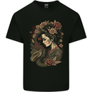 Geisha Girl With Dragon & Roses Fantasy Kids T-Shirt Childrens Black
