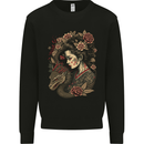 Geisha Girl With Dragon & Roses Fantasy Mens Sweatshirt Jumper Black