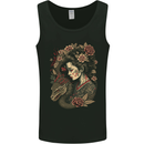 Geisha Girl With Dragon & Roses Fantasy Mens Vest Tank Top Black