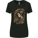 Geisha Girl With Dragon & Roses Fantasy Womens Wider Cut T-Shirt Black