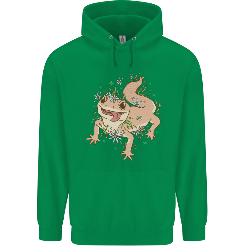 Gekko With Flowers Lizards Childrens Kids Hoodie Irish Green