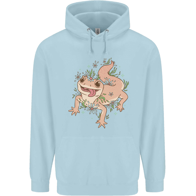 Gekko With Flowers Lizards Childrens Kids Hoodie Light Blue