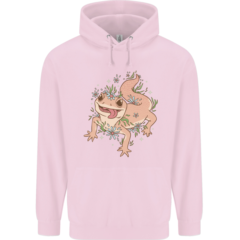 Gekko With Flowers Lizards Childrens Kids Hoodie Light Pink