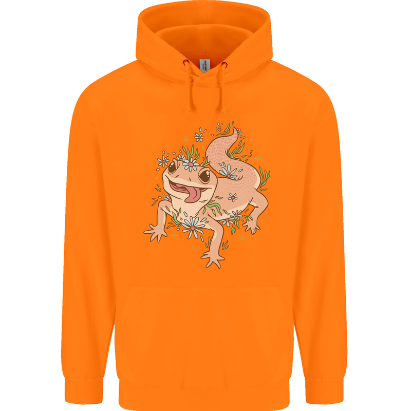 Gekko With Flowers Lizards Childrens Kids Hoodie Orange