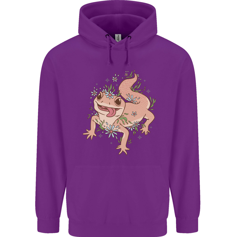Gekko With Flowers Lizards Childrens Kids Hoodie Purple