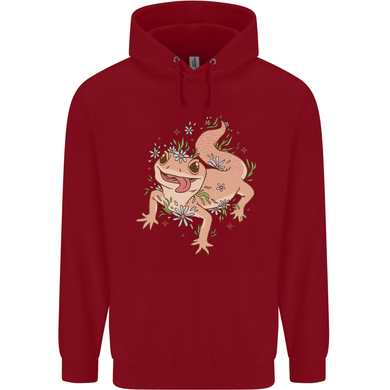 Gekko With Flowers Lizards Childrens Kids Hoodie Red