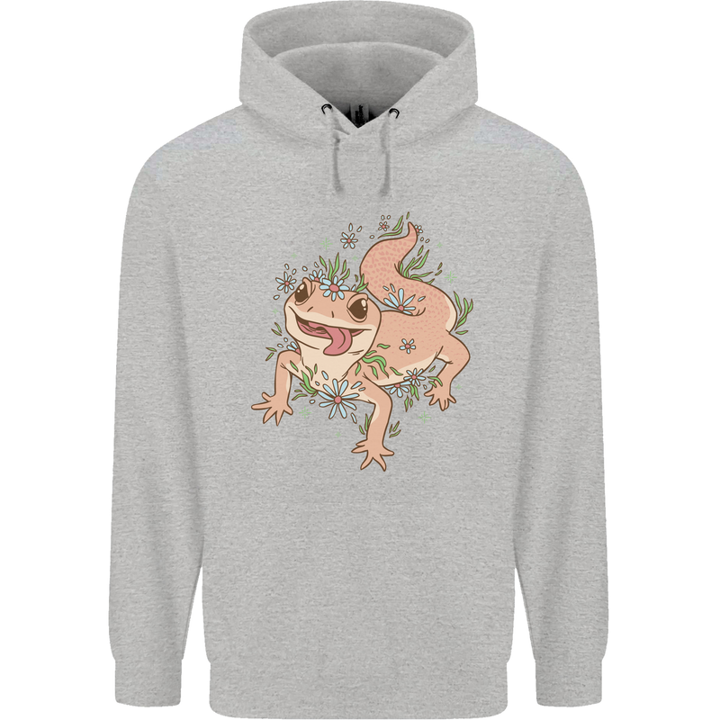 Gekko With Flowers Lizards Childrens Kids Hoodie Sports Grey