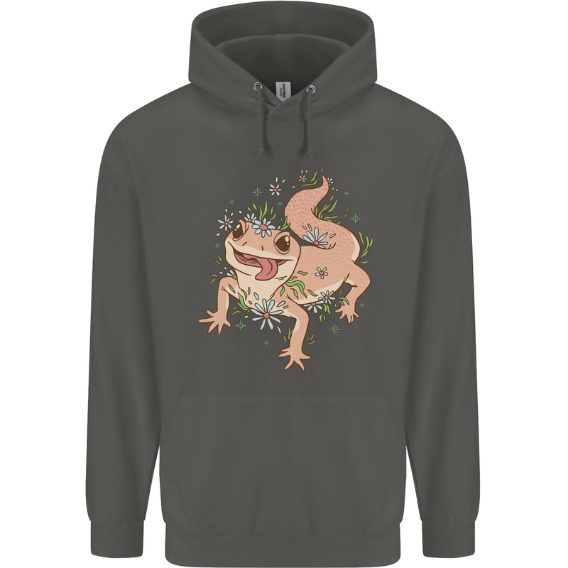 Gekko With Flowers Lizards Childrens Kids Hoodie Storm Grey