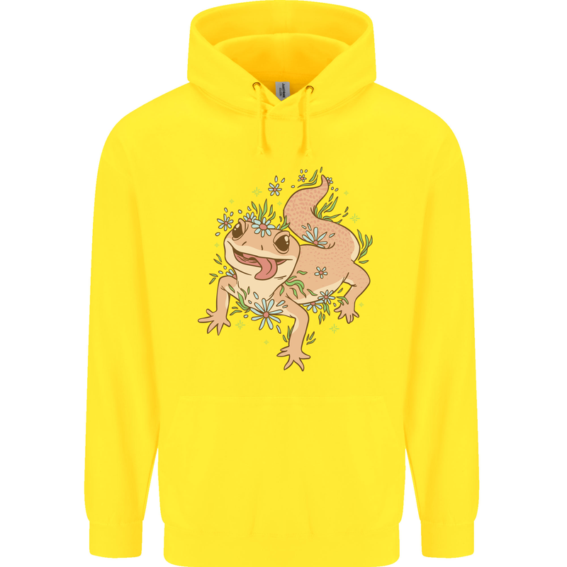 Gekko With Flowers Lizards Childrens Kids Hoodie Yellow
