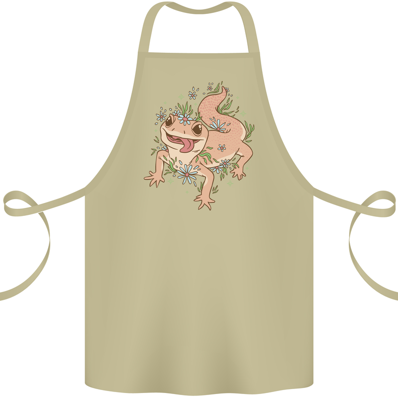 Gekko With Flowers Lizards Cotton Apron 100% Organic Khaki