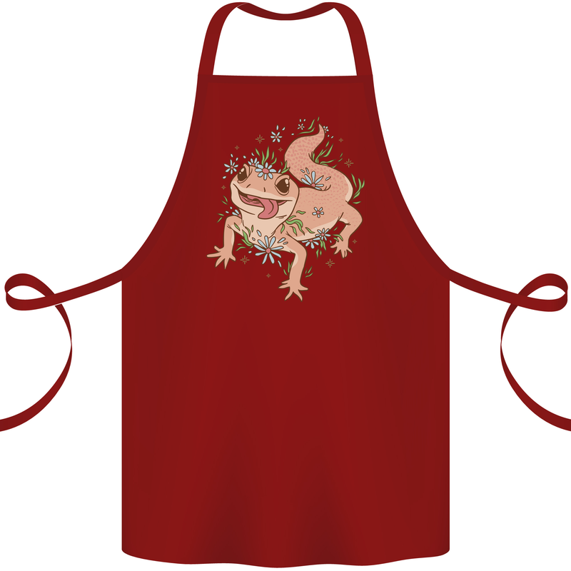 Gekko With Flowers Lizards Cotton Apron 100% Organic Maroon