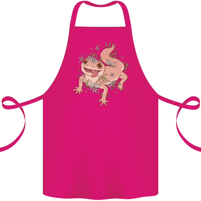 Gekko With Flowers Lizards Cotton Apron 100% Organic Pink