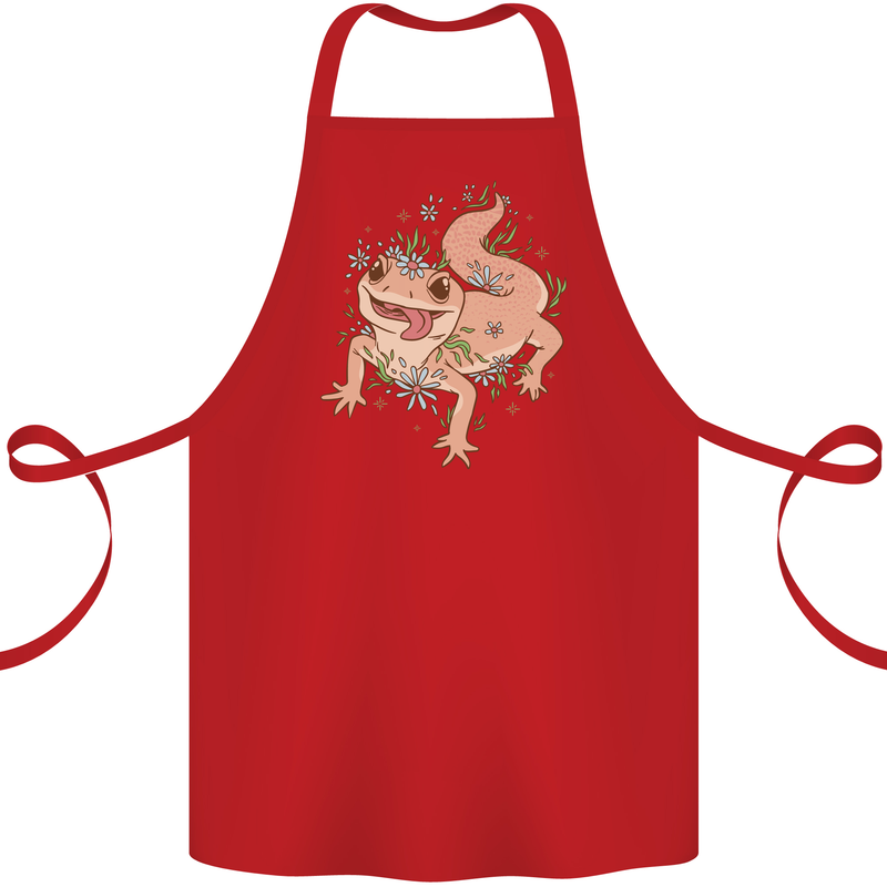 Gekko With Flowers Lizards Cotton Apron 100% Organic Red