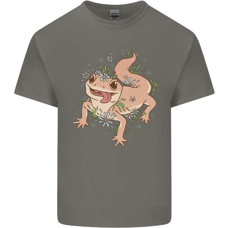Gekko With Flowers Lizards Kids T-Shirt Childrens Charcoal