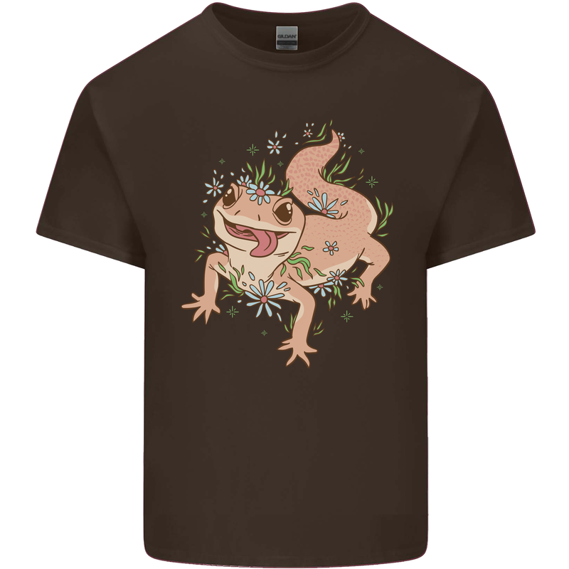 Gekko With Flowers Lizards Kids T-Shirt Childrens Chocolate