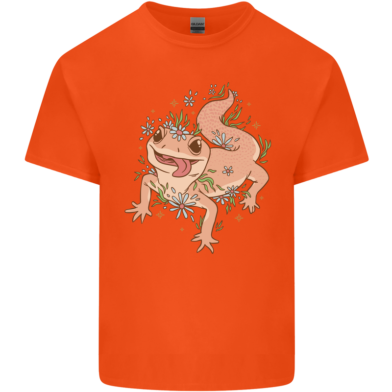 Gekko With Flowers Lizards Kids T-Shirt Childrens Orange
