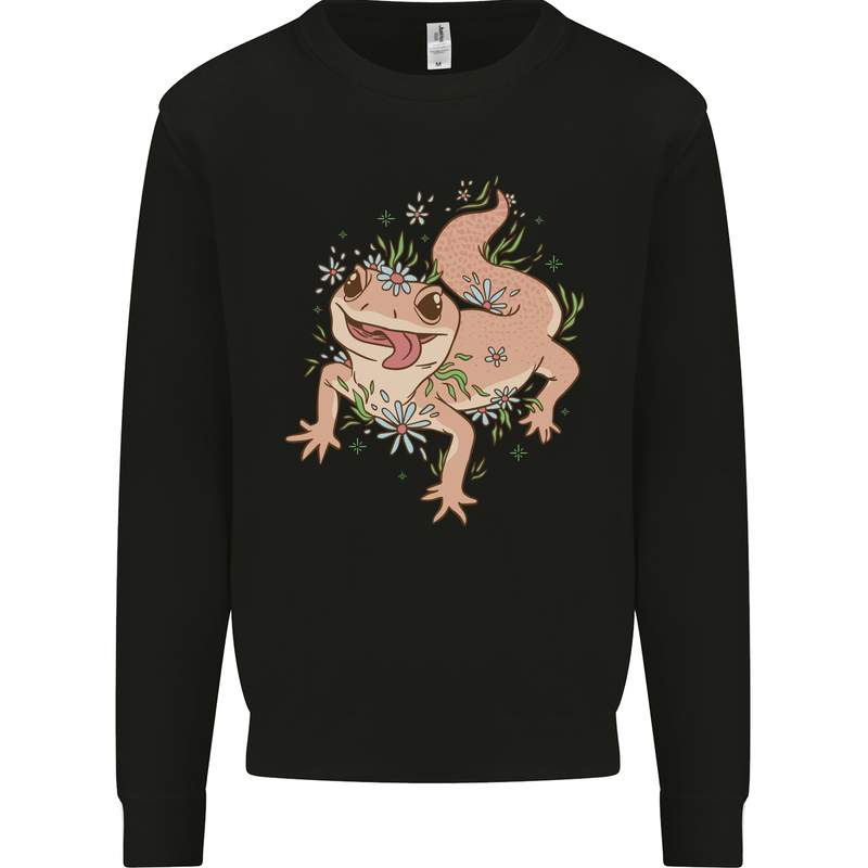 Gekko With Flowers Lizards Mens Sweatshirt Jumper Black