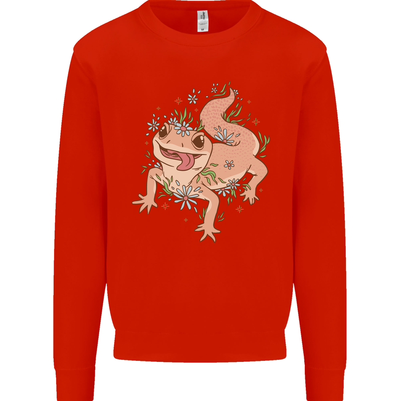 Gekko With Flowers Lizards Mens Sweatshirt Jumper Bright Red