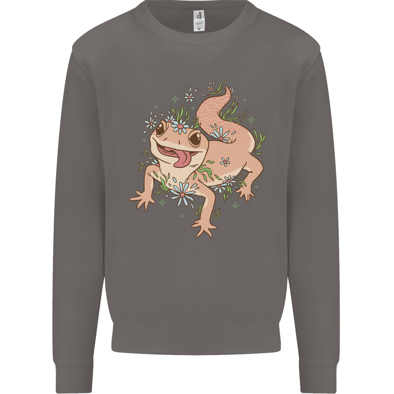 Gekko With Flowers Lizards Mens Sweatshirt Jumper Charcoal
