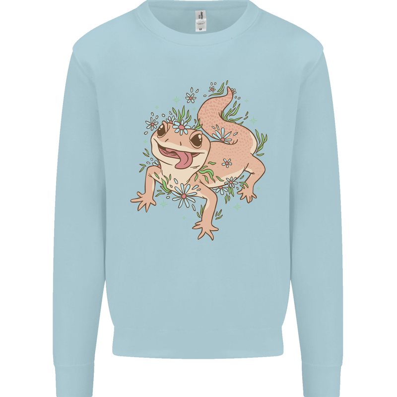 Gekko With Flowers Lizards Mens Sweatshirt Jumper Light Blue