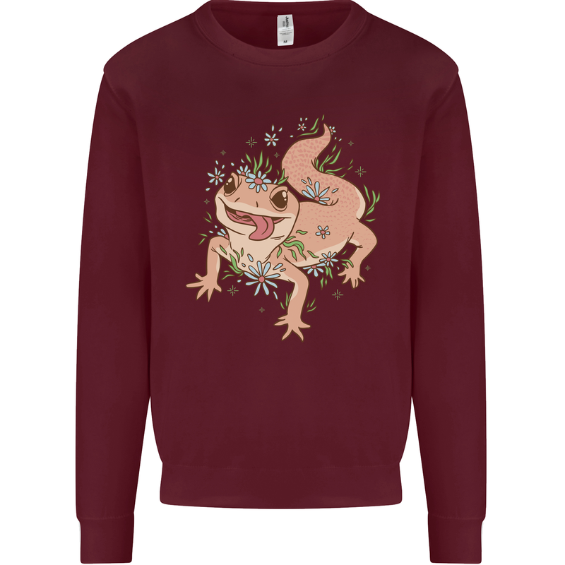 Gekko With Flowers Lizards Mens Sweatshirt Jumper Maroon