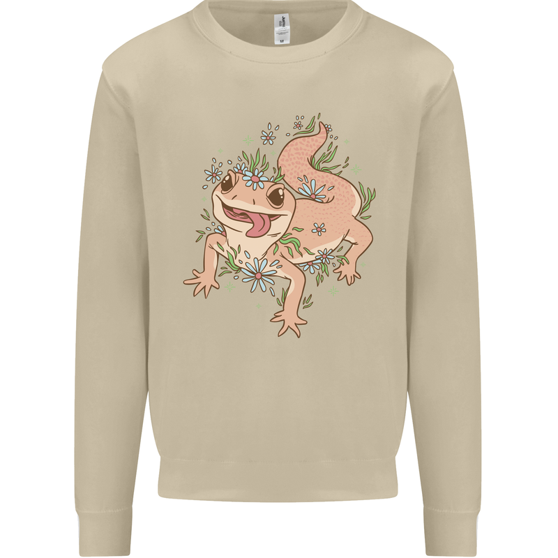 Gekko With Flowers Lizards Mens Sweatshirt Jumper Sand