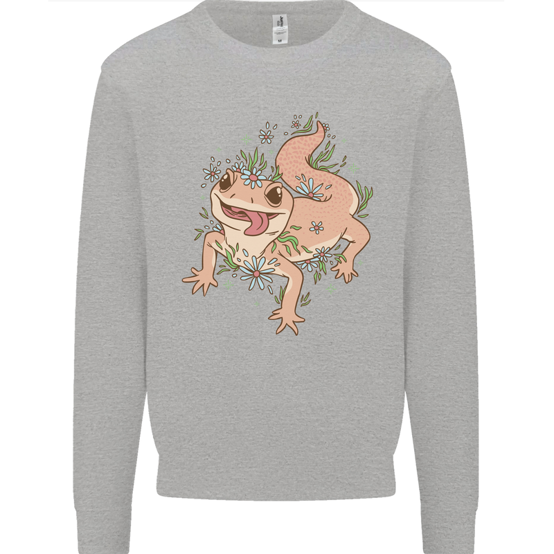 Gekko With Flowers Lizards Mens Sweatshirt Jumper Sports Grey