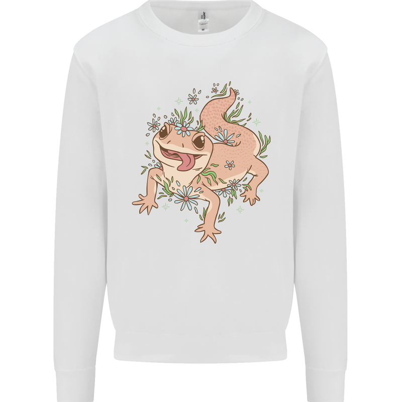 Gekko With Flowers Lizards Mens Sweatshirt Jumper White