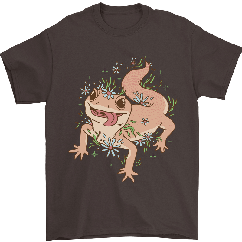 Gekko With Flowers Lizards Mens T-Shirt Cotton Gildan Dark Chocolate