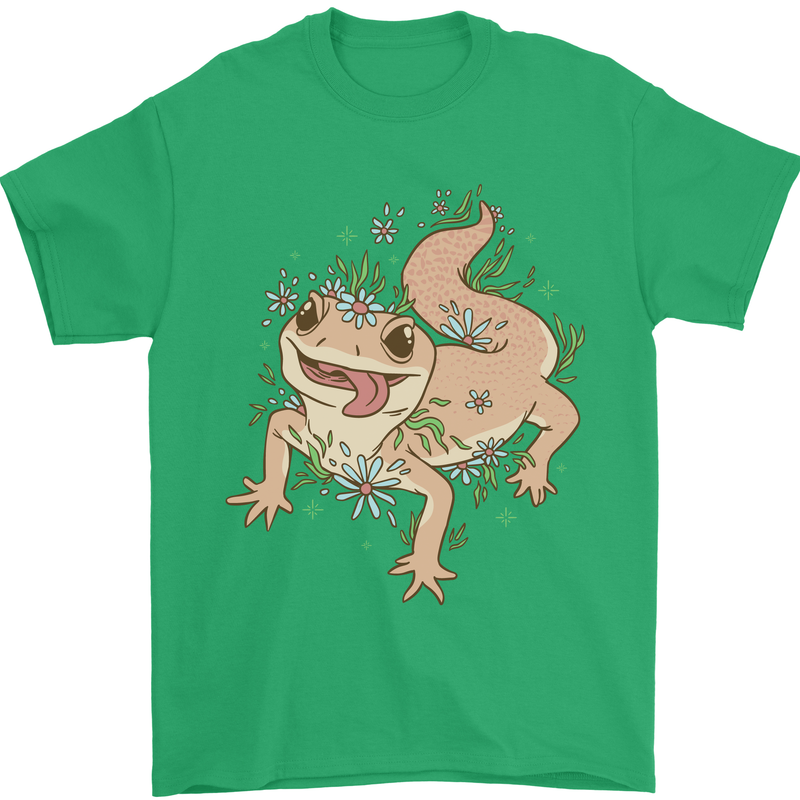 Gekko With Flowers Lizards Mens T-Shirt Cotton Gildan Irish Green