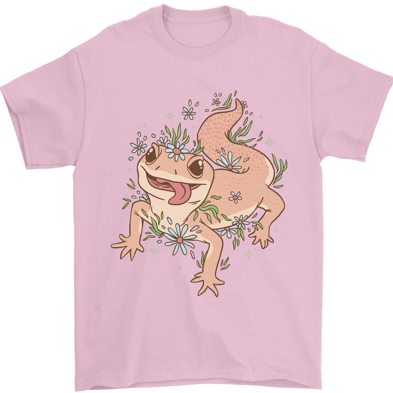Gekko With Flowers Lizards Mens T-Shirt Cotton Gildan Light Pink