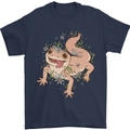 Gekko With Flowers Lizards Mens T-Shirt Cotton Gildan Navy Blue