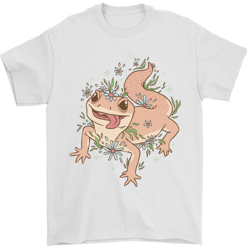 Gekko With Flowers Lizards Mens T-Shirt Cotton Gildan White