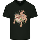 Gekko With Flowers Lizards Mens V-Neck Cotton T-Shirt Black