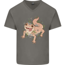 Gekko With Flowers Lizards Mens V-Neck Cotton T-Shirt Charcoal