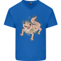 Gekko With Flowers Lizards Mens V-Neck Cotton T-Shirt Royal Blue