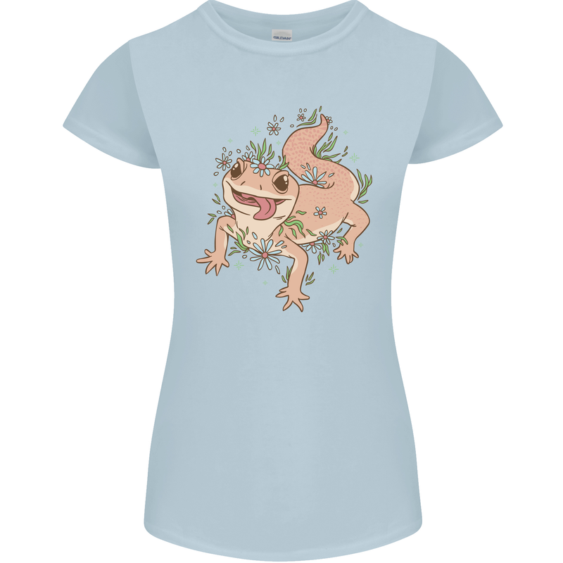 Gekko With Flowers Lizards Womens Petite Cut T-Shirt Light Blue