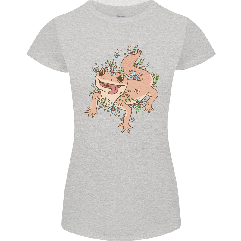 Gekko With Flowers Lizards Womens Petite Cut T-Shirt Sports Grey