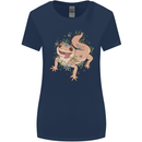Gekko With Flowers Lizards Womens Wider Cut T-Shirt Navy Blue