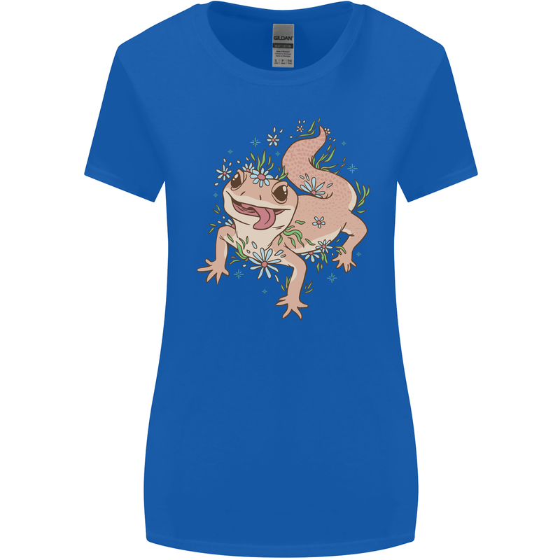 Gekko With Flowers Lizards Womens Wider Cut T-Shirt Royal Blue
