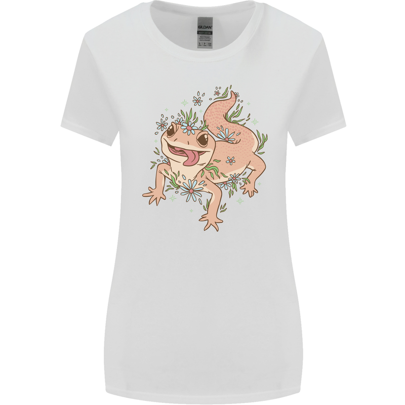 Gekko With Flowers Lizards Womens Wider Cut T-Shirt White