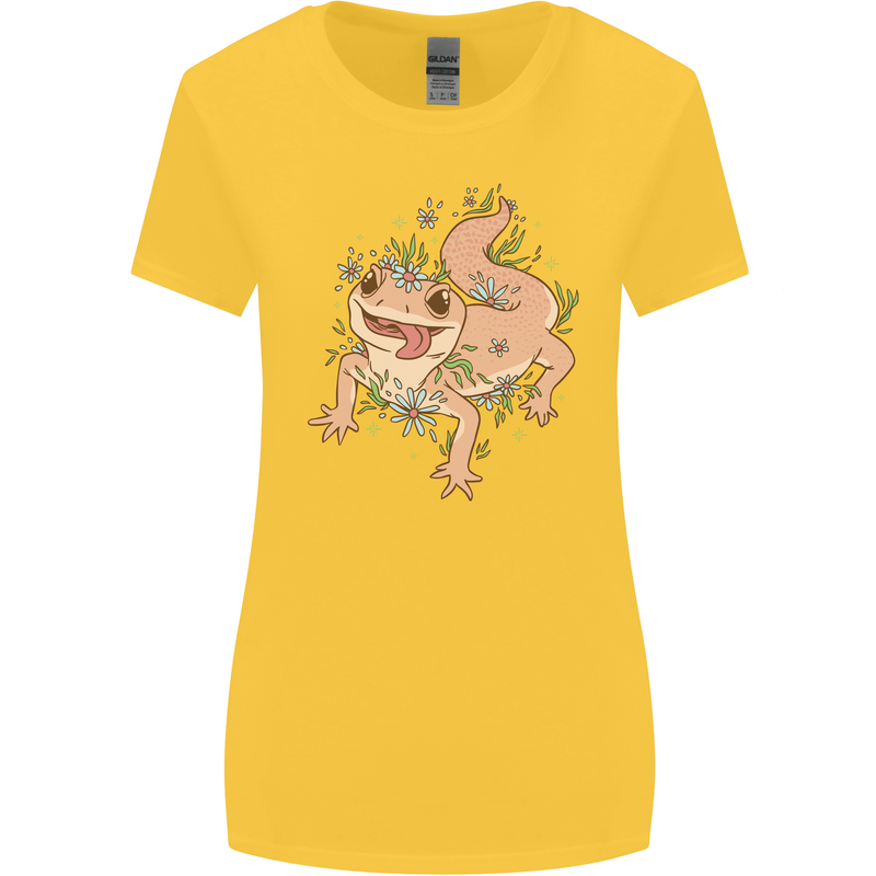Gekko With Flowers Lizards Womens Wider Cut T-Shirt Yellow