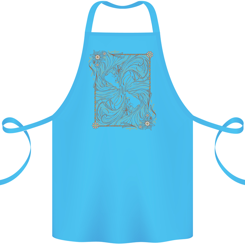Gemini Faces Star Sign Astrological Zodiac Cotton Apron 100% Organic Turquoise