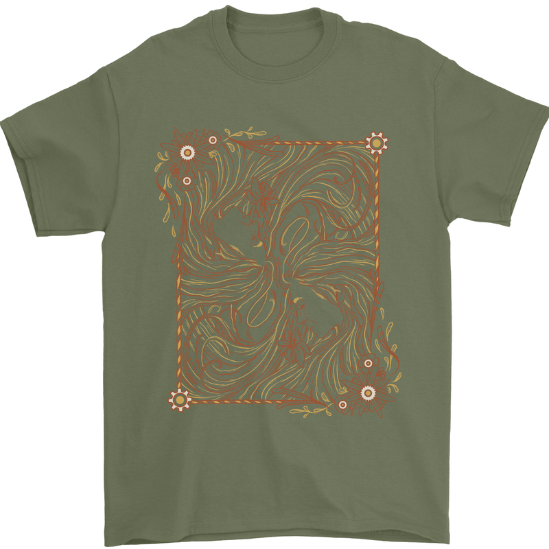 Gemini Faces Star Sign Astrological Zodiac Mens T-Shirt 100% Cotton Military Green
