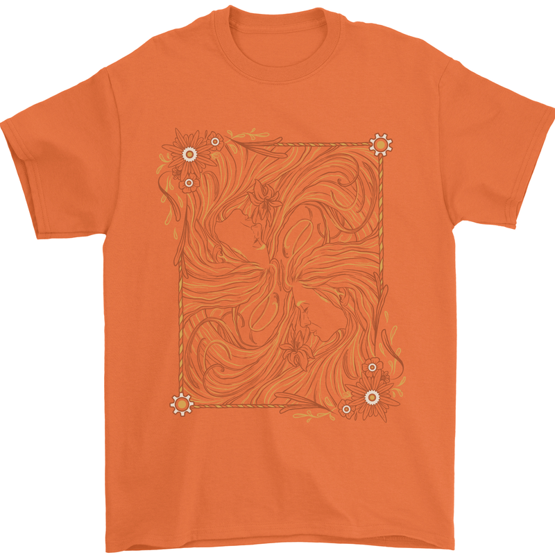 Gemini Faces Star Sign Astrological Zodiac Mens T-Shirt 100% Cotton Orange